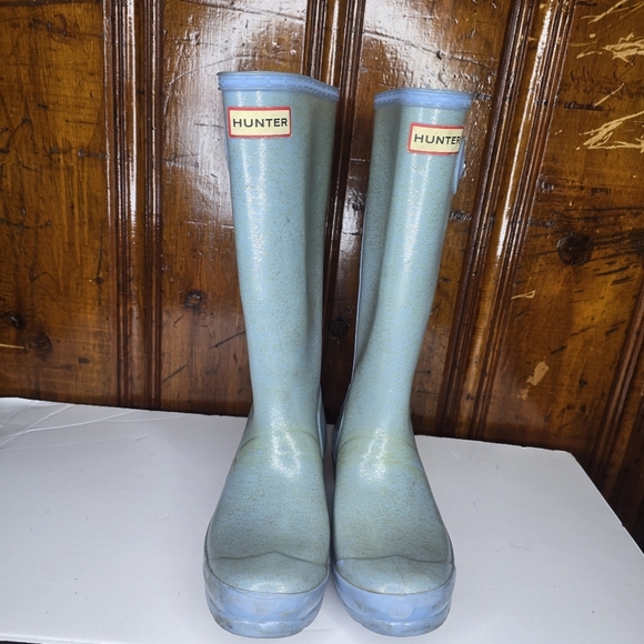 Opalescent PEARL MINT BLUE SPARKLY SIZE 3 GIRLS HUNTER BOOTS - Picture 2 of 7